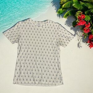 Public Art Men's Anchor Print T-Shirt White Size L Graphic Crew Neck